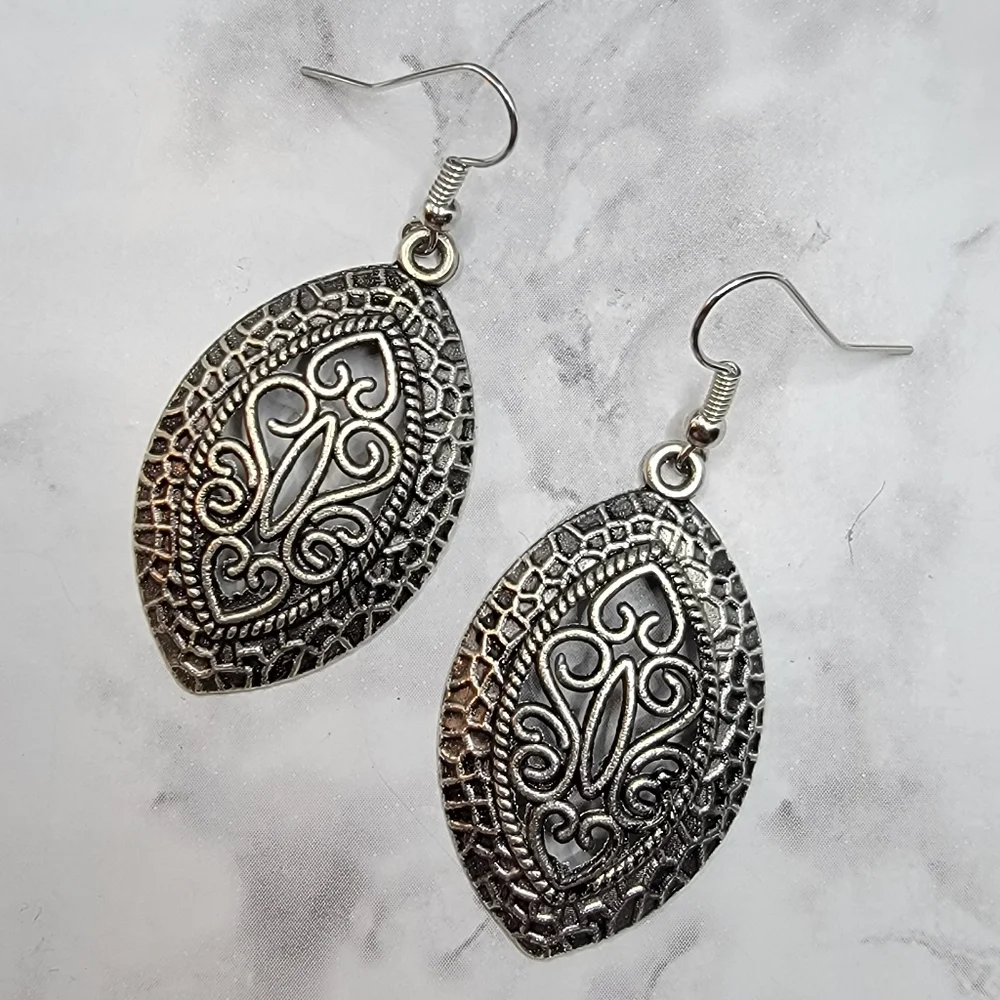 Filigree Drop Earrings Marquise